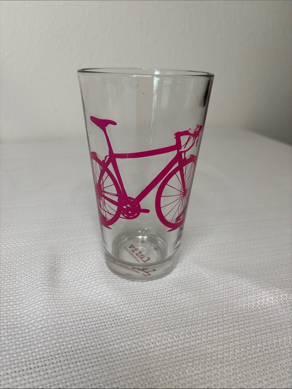 Pink Bicycle Glass Tumbler - Clear Glass with Pink Bike Graphic